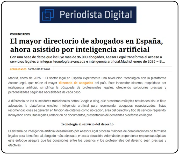 Abogados en Asesor.Legal | Asesoría legal para Directorio de Abogados y Respuestas legales gratuitas con IA Noticia Asesor Legal Periodista digital